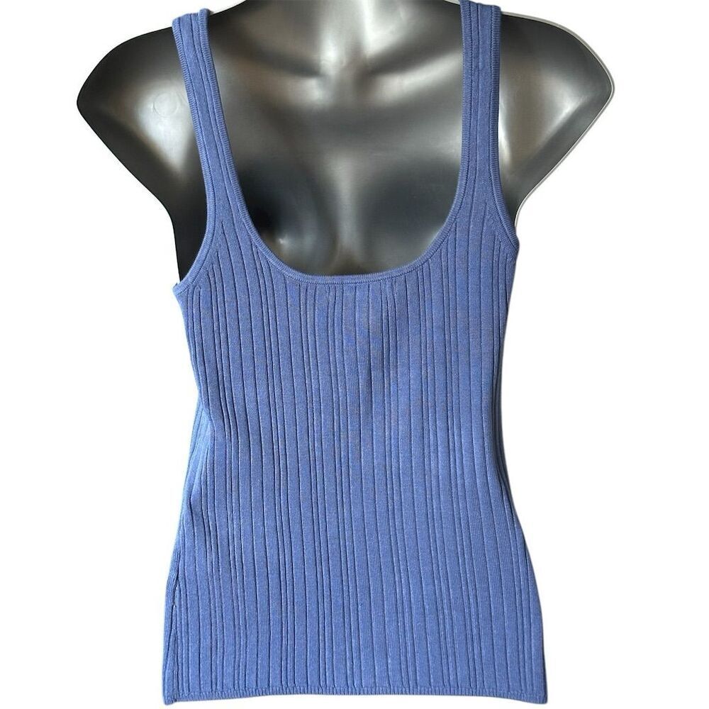 Banana Republic Women's Blue Ribbed Tank Top Size S Square Neck - Picture 3 of 6
